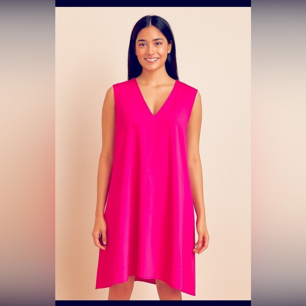 Tacera Sleeveless V Neck Shift Dress Hot Pink Relaxed Fit Womens Size Medium